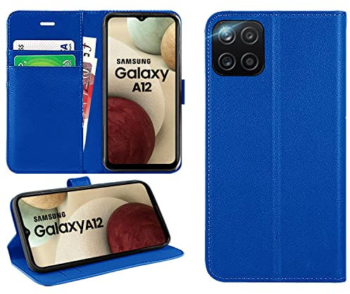 DN-Technology For Samsung Galaxy A12 Case Flip Folio Leather Wallet with Card Holder Book Stand Phone Cover For Samsung Galaxy A12 (BLUE)