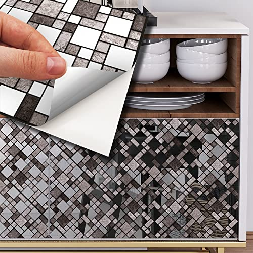 WALPLUS 72 Stück 15x15cm Metallisch Silber Grau Stein Mosaik Grey Aluminium Folie Wandfliesen Aufkleber Abziehen und Kleben Backsplash Abziehbilder Startseite Dekore Aufkantung für Küche Badezimmer