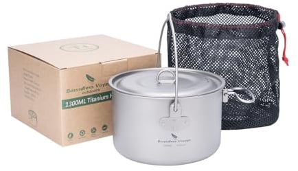 Boundless Voyage YTi2043C-1300 ml - Pentola da appendere in titanio da campeggio con manico pieghevole, ideale per picnic ed escursionismo, capacità 1,3 l, 1,95 l, 2,9 l