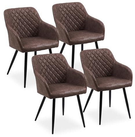 CLIPOP Esszimmerstühle 4er Set, Küchenstuhl Kunstleder Bezug Wohnzimmerstuhl Polsterstuhl mit Armlehne Metallbeine Polstersessel Stuhl für Esszimmer Wohnzimmer Küche (4, Kunstleder Schokoladenbraun)