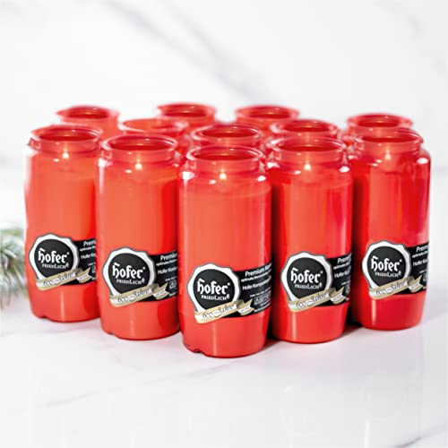 12er Set HOFER KOMPOSITIONS-ÖL-LICHT groß Nr. 7 [rot] ca. 96 Std. Brenndauer | Trauerlicht für Grablaterne | Grablicht, Friedhofskerze