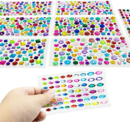 SZXMDKH Gem Stickers 8 Self-Adhesive Jewel Crystal Stickers for DIY Crafts & Decoration, Multicolor, Various Shapes