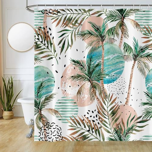 Uiiooazy Duschvorhang Wald, Duschvorhang Grün Blätter Dschungel Pflanzen Tropische Baum Motiv Duschvorhäng Anti Schimmel Wasserdicht Polyester Stoff Waschbar Bad Vorhang mit 12 Ringen 180x180cm
