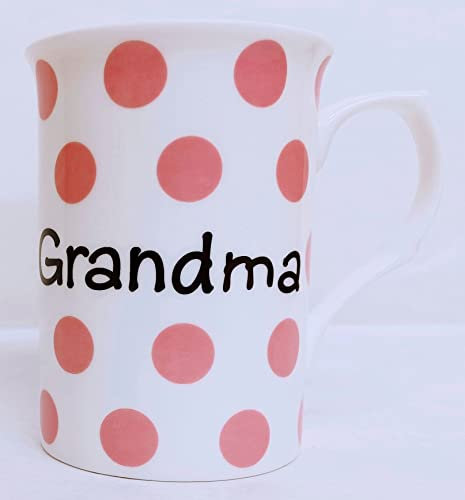 Rainbow Decors Grandma Mug Fine Bone China 10 oz 300 ml Pink Spots Cup Hand Decorated in The UK