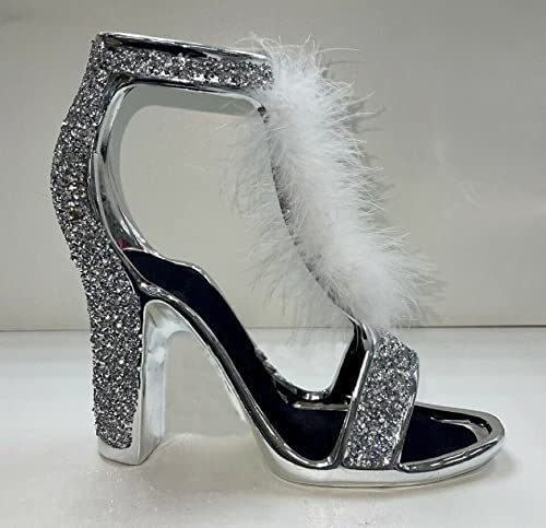 DEENZ Crushed Diamond Silver Crystal, Stunning Sparkly White Feather Shoe Ornament