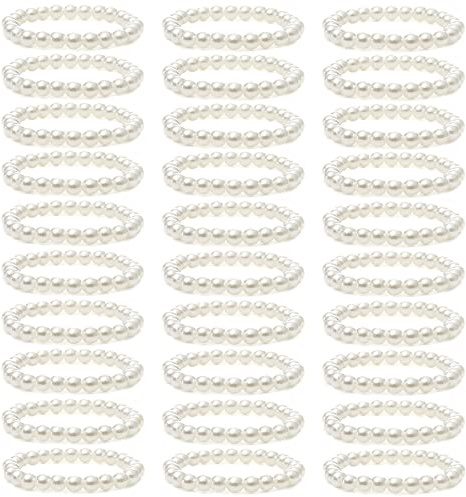 MOZAKA 30 Stück 6 mm/8 mm Kunstperlen-Armbänder für Damen, stapelbar, Stretch-Perlenarmbänder, simulierte Perlen, Armband-Set für Brautjungfer, Braut, Hochzeit, Party, Schmuck, Stein, Häma