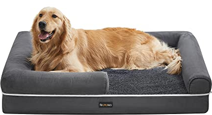Feandrea Orthopädisches Hundebett, Hundekissen, Hundekorb, weiche Polsterung, Hundesofa, erhöhte Ränder, Bezug abnehmbar und waschbar, 106 x 80 x 20 cm, rutschfeste Unterseite, dunkelgrau PGW077G01