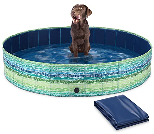 Navaris Hundepool Planschbecken faltbar - Ø 160 x 30 cm - Hunde Pool aus Kunststoff - Agility Hundespielzeug - Hundeschwimmbecken - Palmen Print