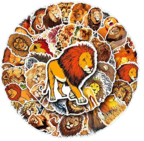 Lion Aufkleber Löwe Sticker Set 50 Stücke Niedlich Deko für Auto Laptop Skateboard Fahrrad Moped Motorrad Fahrrad Computer,Geeignet für Erwachsene Kinder