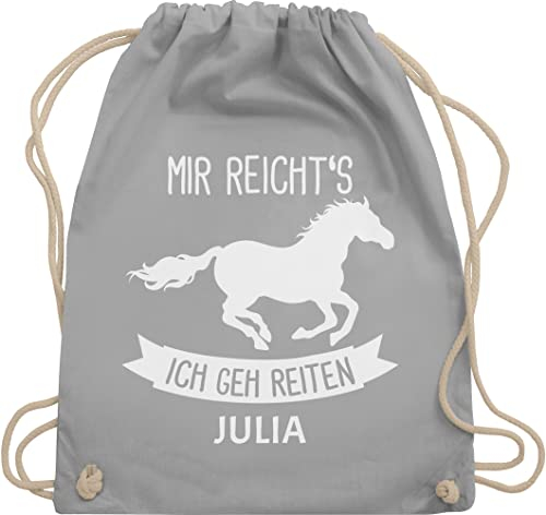 Turnbeutel Rucksack - Pferd Pferde - Mir reichts ich geh reiten - Unisize - Hellgrau - tasche zum reit sachen für mädchen pferden gehe beutel pferderucksäcke pferdemotiv reicht s stoffbeutel