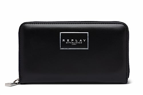 Replay Damen Portemonnaie Geldbörse Groß aus Kunstleder, Black 098 (Schwarz), Onesize