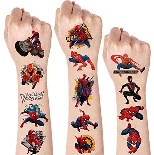 Tattoo Kinder Spidey,10 Blätter Spiderman Kinder Tattoos Set, Hautfreundliche Temporäre Kindertattoos Aufkleber für Mädchen Jungen Geburtstagsgeschenke Kindergeburtstag Mitgebsel Festival Party Deko