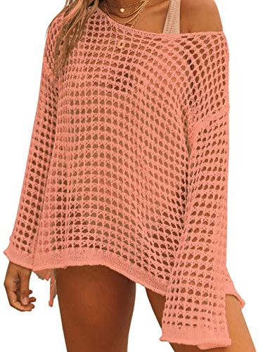 Bsubseach Crochet Crop Tops für Frauen Badeanzug Cover Ups Sexy Hollow Out Swim Cover Up Knit Sommer Outfits Koralle