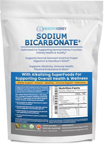 Organic Use Sodium Bicarbonate Alkaline Supplement for Alkalinity. Support Kidneys & Stomach Acid Neutralizer w/Alkaline Superfoods. Sodium Bicarbonate Powder Kidney Immune Support Antacid Sports 1LB