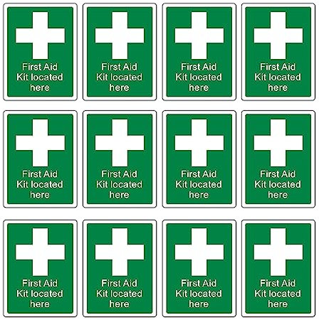 First Aid Signs [Pack of 12], First Aid Kit Sticker Safety Sign [15 x 20 cm]