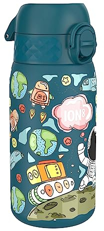ION8 Gourde Enfant, Inox Léger, 400ml, Non Isolé, Anti-Fuite, Facile à Ouvrir, Verrouillage Sécurisé, Lavable au Lave-Vaisselle, Poignée de Transport, Acier Inoxydable, Espace