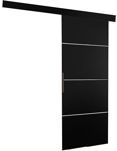 KIER FURNITURE Schiebetür Komplettset - MALIBU - Tür mit Laufschiene - Schiebetürsystem - Raumspartür - Innentüren - Schiebetür - Schwarz 96 x 205 x 1,6 cm