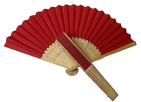 Parev Pack of 10 Red Paper Foldable Hand Held Bamboo Wooden Fans