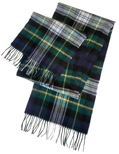 Basic Sense Schottenkaro Schal aus 100% Wolle, mongolische Wolle, schottisches Karomuster, grün, One size