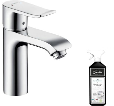 Mitigeur lavabo HANSGROHE Metris 110 sans tirette ni vidage Chromé + nettoyant Briochin