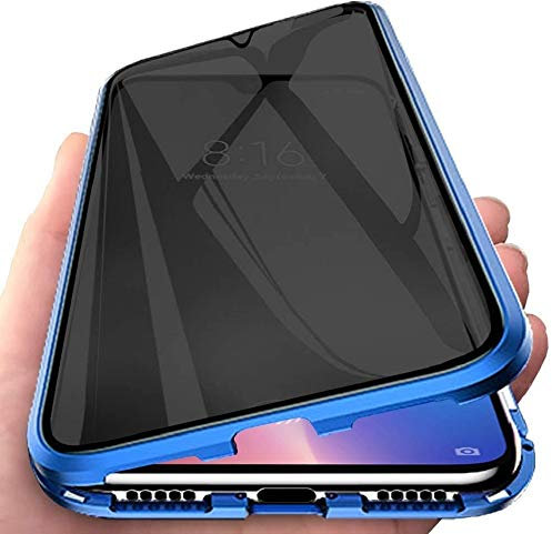 Sewutoyu Anti-Espion Compatible avec Honor 90 Coque, 360 Degrés Métal Bumper Protection Housses Adsorption Magnétique Étui avec Objectif Caméra Arrière Cover,Film Verre Trempé Confidentialité,Bleu