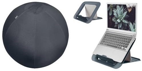 Leitz Ergo Set Active Sitzball, Gymnastikball 75 cm, Anti-Wegroll-Funktion, Stoffbezug + Leitz Höhenverstellbarer Laptopständer, Notebook Ständer mit 4 Höhen für 13“-15“ Notebooks, 65430089 + 64260089