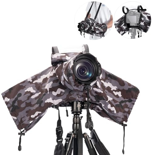 JJC Copertura Antipioggia per Fotocamera Impermeabile in Nylon per Fotocamera Canon Sony Nikon e Obiettivi ≤ 230mm di Lunghezza Cinghia e Treppiede Montabile, Finestra di Visualizzazione con Cernie