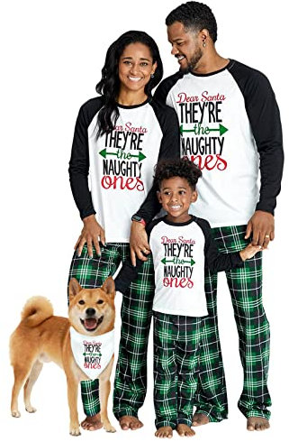 IFFEI Family Ensemble pyjama de Noël Ensemble pyjama assorti haut imprimé lettre et pantalon à carreaux Noël, Lettre verte, S