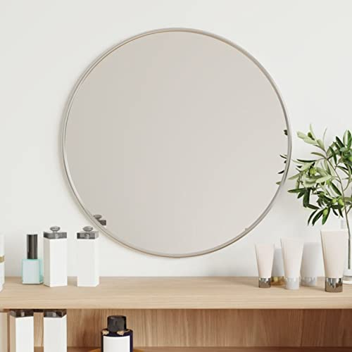 Gecheer Wandspiegel Spiegel Badspiegel Dekospiegel Schminkspiegel Badezimmerspiegel Flurspiegel Hängespiegel Silbern Ø 40 cm Rund