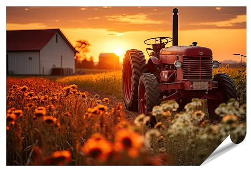 islandburner XXL Bild Poster Traktor Feld Sonnenuntergang heiteren Abend Bauernhof Silhouetted gegen lebendig Premium Bilder Fotodruck