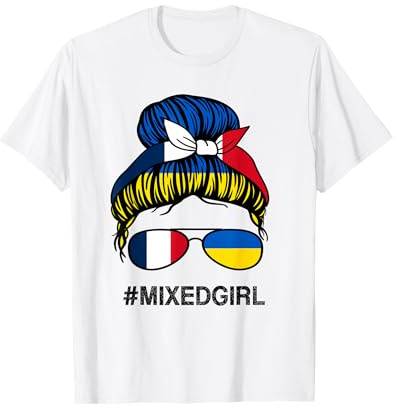 Drapeau de l'Ukraine France Ukrainien Chignon désordonné T-Shirt