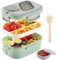 HNNJCK Bento Lunchbox mit Fächern, 2 Lagige Brotbox Vesperbox Brotdose Auslaufsicher Erwachsene, Salatbox To Go Brotzeitbox Snackbox Frühstücksbox Jausenbox Butterbrotdose Schule（Grün）