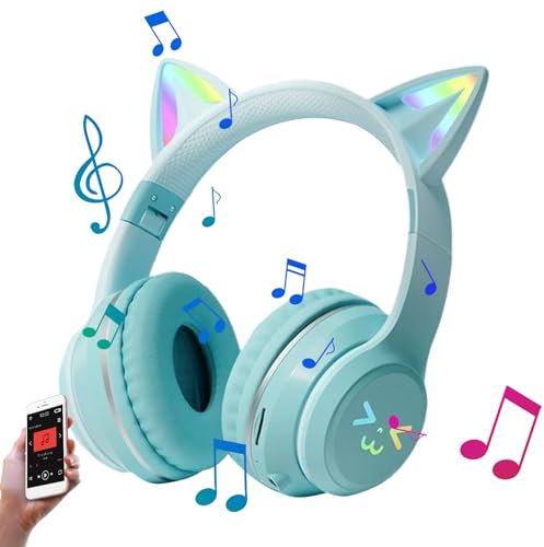 Aizuoni Auriculares Gamer Oreja De Gato,Auriculares con Oreja De Gato | Auriculares Plegables supraaurales para niños para música,Auriculares con Orejas de Gato con micrófono para Novia, Novio,