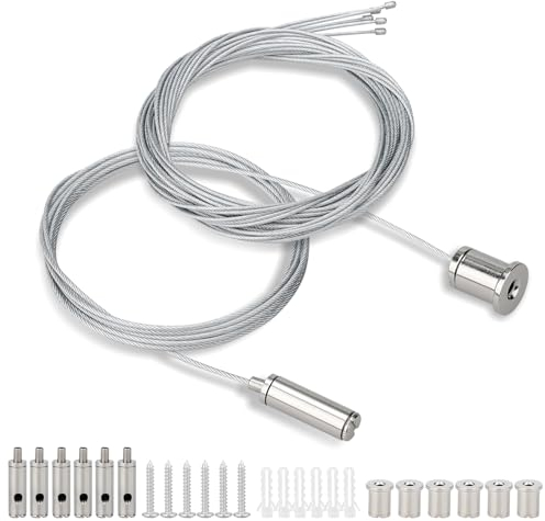 6 Stück Seilaufhängung Einbauset 1,5mm × 2m Verstellbare Seilaufhängung Lampenaufhängung Drahtseil Spanner Drahtseilhalter Metall für Decken Pendelleuchte LED Panel