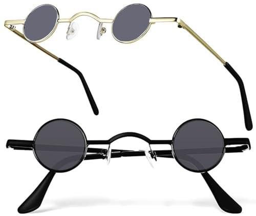 Ahaimy 2 Paar Sonnenbrille Rund, Vintage Sonnenbrille, Lustige Brillen, Sonnenbrille Retro, Party Brille, Runde Sonnenbrille Herren, Für Frauen, Mädchen, Männer, Party, Foto Requisiten, Kostüm