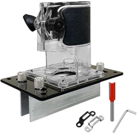 Trim Router Jig, 2 in 1 Invisible Fastener Slotting Bracket, Woodworking Router Base, Grooving Mortising Jig Guide for Joiner Woodworking, 64-65mm Palm Routers