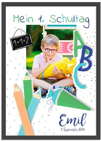 OWLBOOK® Einschulung Junge | Einschulung Mädchen | Einschulung Geschenk Jungen Mädchen | Fotogeschenke mit eigenem Foto personalisiert | Mein 1. Schultag | Papier