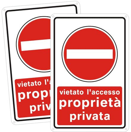 2pz Cartello Proprieta Privata vietato l accesso Metallo, 30cm x 20cm Cartelli Alluminio Targa Riflettente segnale di avvertimento (rosso-vietato i'acccesso-paragrafo orizzontale)