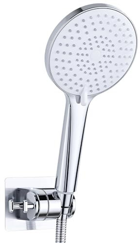 Shower Head and Hose Holder Set, YEAUPE PRO Hand Bath Shower with 1.6M Hose,3 Jet Types, Round (Φ120 mm), High Pressure Shower Heads, Water-Saving Shower Set, Chrome