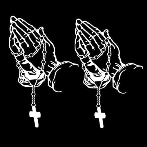 2 Stück/Set Weiße Hände Betende Perle Jesus Autoaufkleber, Personalisierte Rosenkranz Autoaufkleber, Wasserfeste Christus Aufkleber für Laptop Tür Wanddekoration Autoaufkleber Auto und Motorrad