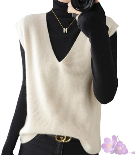 GDKRTNAJ Herbst/Winter Damen Strickweste aus Kaschmir, leichte, ärmellose Pulloverweste, Basic-Weste, lockere Oberteile