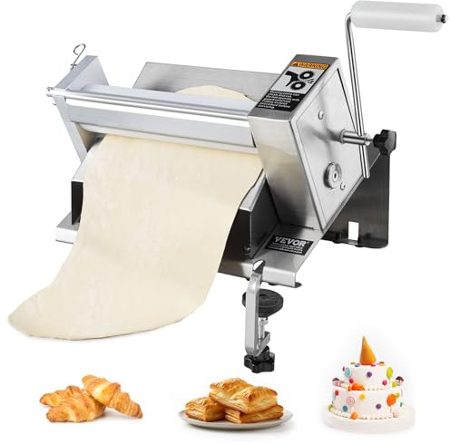 VEVOR Stendipasta Manuale Rullo per Pasta in Acciaio Inossidabile, Maniglia Rimovibile, Piastra, Spessore Massimo Regolabile 12 mm, Stendipasta per Uso Domestico Panificio Cucina Piccola Commerciale