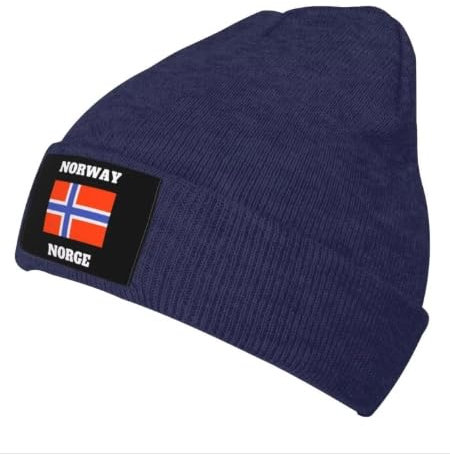 Norges Norwegen Flagge Herbst/Winter Beanie Strickmütze Unisex Thermomütze Herbst/Winter Tägliche Beanie Mütze Manschette Ski Totenkopfmütze für Outdoor-Aktivitäten Dunkelblau Einheitsgröße