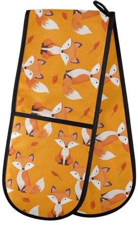 Oven Gloves Double Oven Gloves Fox Forest Animal Orange Oven Mitts Pot Holder Heat Resistant Quilted for BBQ Baking Kitchen Cooking Gloves