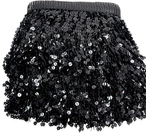 3 Meter Paillettenband mit Quaste Fransenborte Fransen für DIY Kleidung Dekoration, Vorhänge, Taschen, Kunsthandwerk (schwarz)