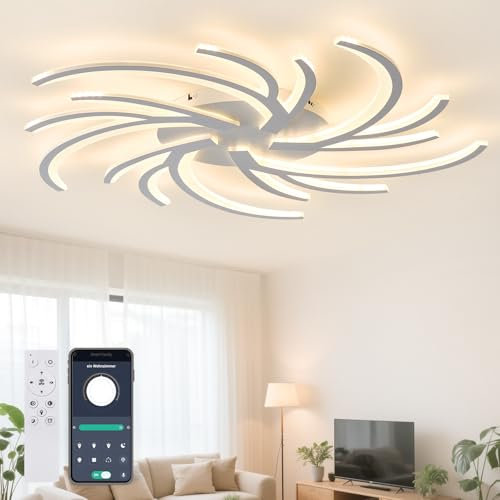 Tetipa LED Deckenleuchte 100W, Deckenlampe Dimmbar Mit Fernbedienung APP, 100cm Wohnzimmerlampe 3 Flammig Kronleuchter Lampe, 3000-6500K deckenbeleuchtung für Schlafzimmer Wohnzimmer