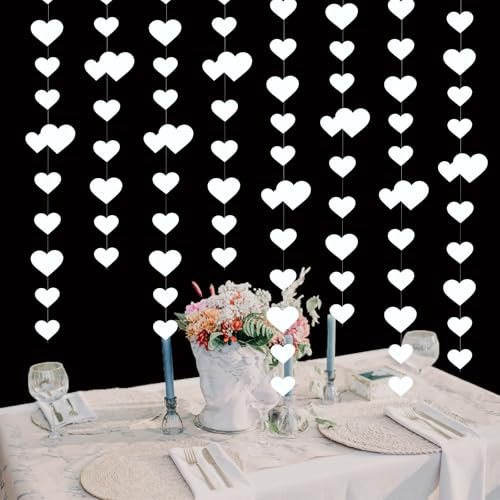 Tikplus Hochzeit Deko Girlande, 4 Stück Weiß Herzform Papier Girlande, 52Ft, Doppelherz-Design, Hängende Streamer, Partydekoration