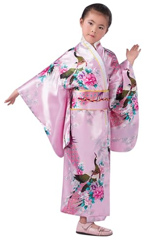 Kids Kimono Robe Traditional Japanese Kimono Girls Dressing Gowns Satin Bathrobes Dress Geisha Yukata Dress Floral Girl's Yukata Robes Japanese Robe Dresses Halloween Carnival Party Robes