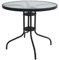 HERSIG - Mesa de Jardin Redonda de Acero y Vidrio Templado - Mesa Exterior Color Negro 80x70 CM - Mesas de Terraza y Jardín Redondas Resistentes - Mesas para Verano Exterior con Cristal Texturizado