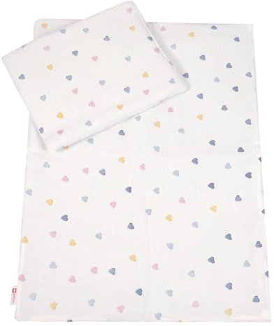 Babylux Babydecke Musselin 75x60 cm – Weiche Kuscheldecke für Kinderwagen & Stubenwagen, Atmungsaktiv, Perfekt für Sommer, Geschenk für Neugeborene MPM (D4 Bunte Herzen)